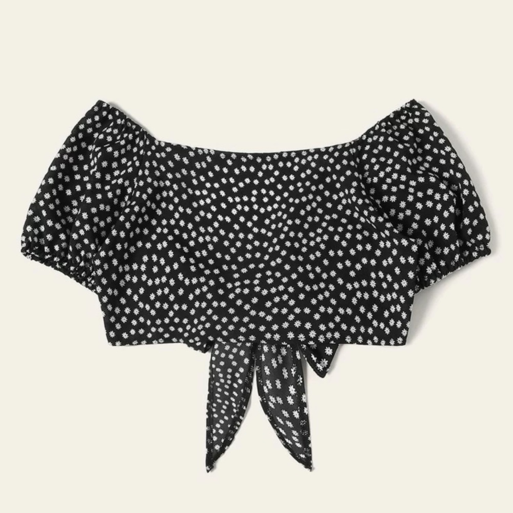 Ditsy Floral Knot Plunge Crop Top - Picture 2 of 2